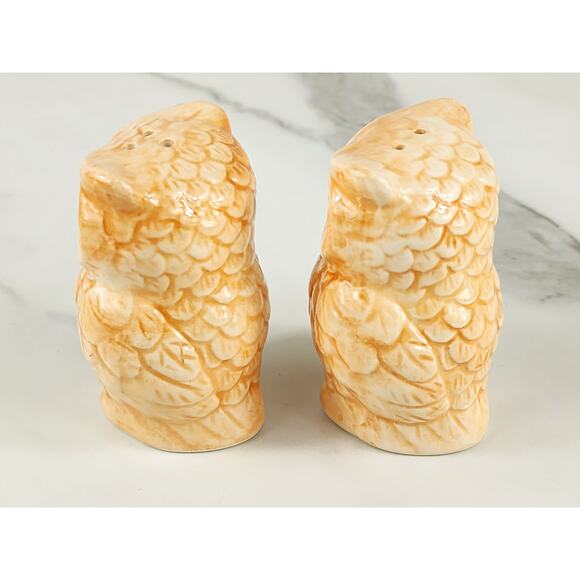 Owl Salt & Pepper Shakers 3 1/2" Ceramic Glazed 90s Tan Peach Home Decor Vintage - Picture 6 of 14